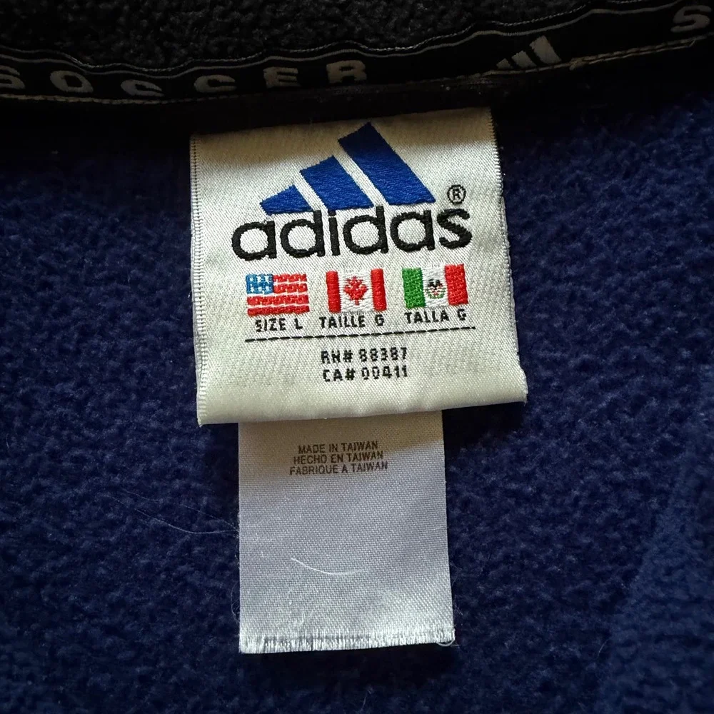 Adidas Mens Soccer Full Zip Fleece Jacket Size L Navy Blue 3-Stripe Vintage